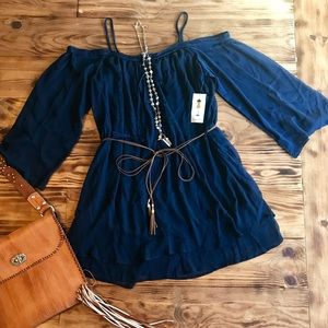 Navy Blue Off Shoulder long sleeve dress